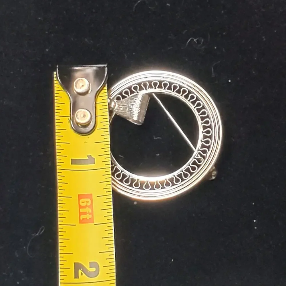 Star Art Sterling Bow Open Work Round Brooch 1.25